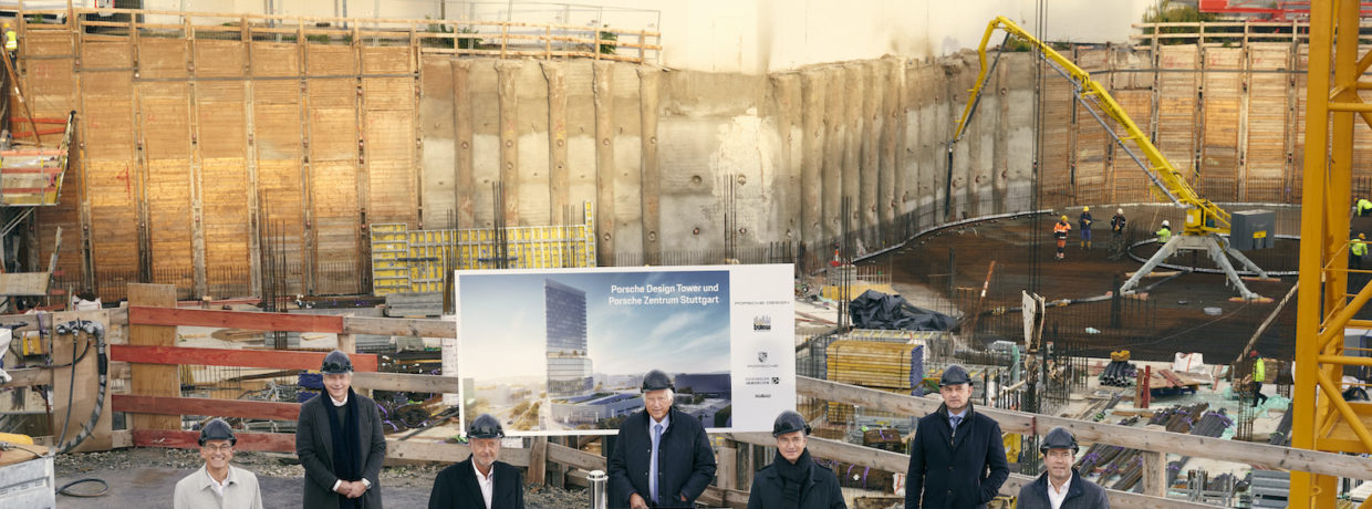 Bau des Porsche Design Tower und Porsche Zentrum Stuttgart läuft nach Plan